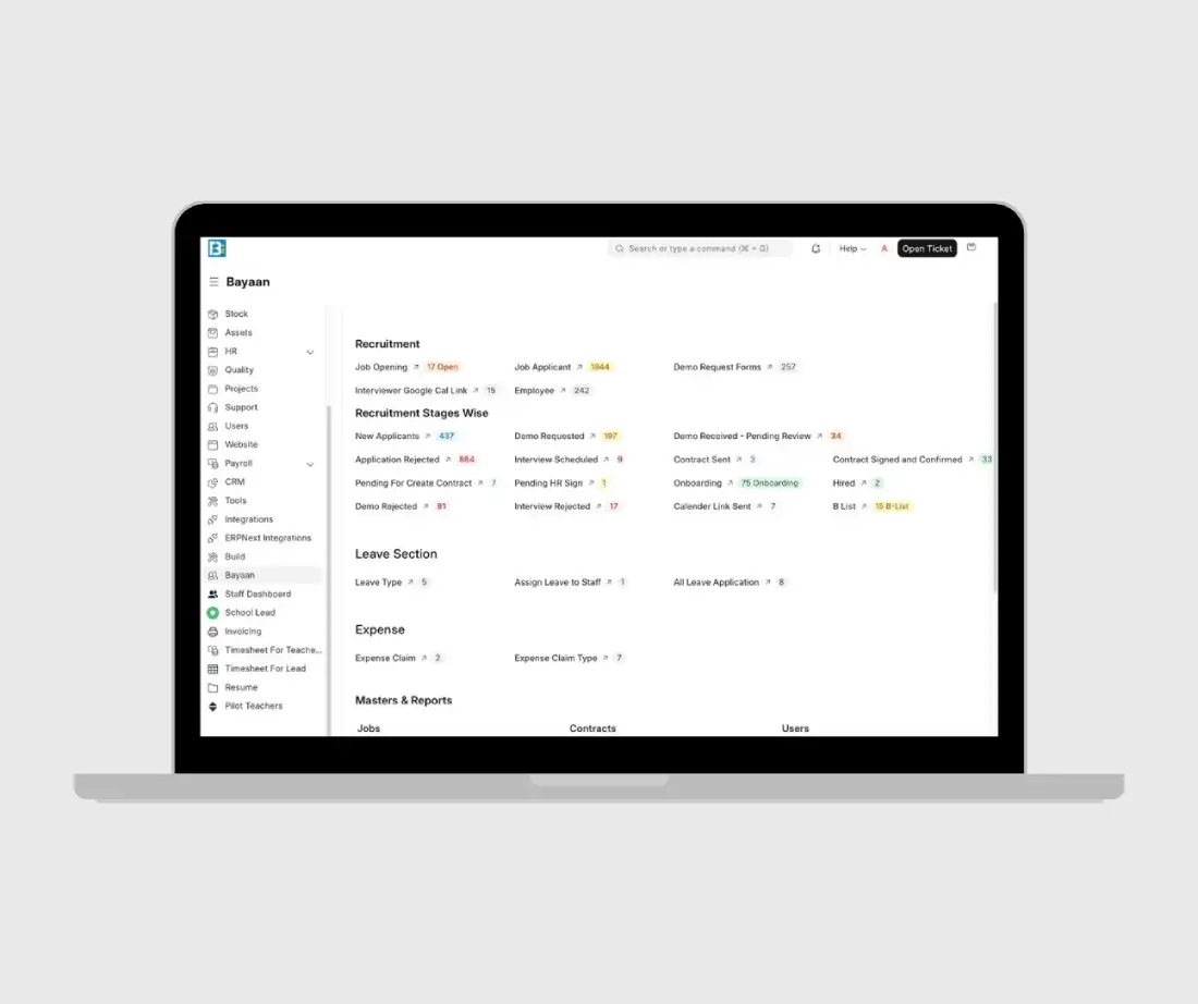 Bayaan Academy ERPNext Implementation, HR Customization & Operations Management System — Case Study 5