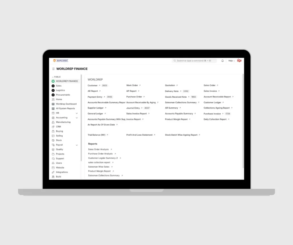 WorldRep ERPNext Implementation for Accounting, Sales, Purchase, Inventory & Reporting — Case Study 5